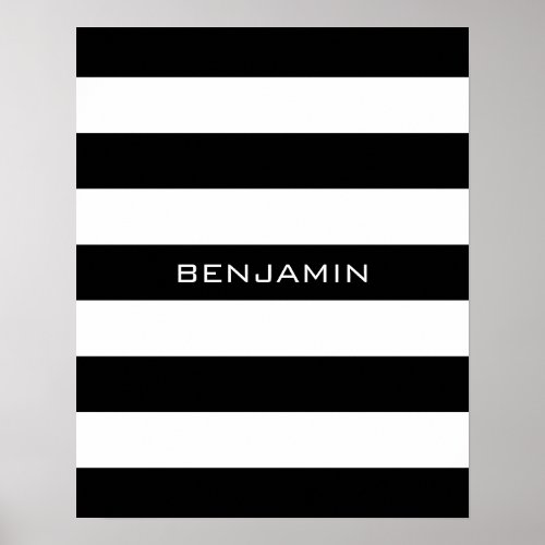 Black and White Striped Pattern Custom Name Poster