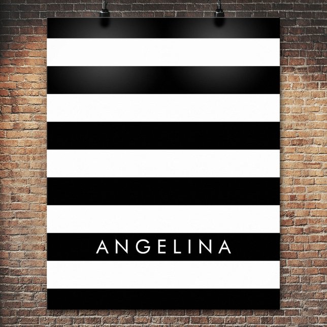 Black and White Striped Pattern Custom Name Poster (Custom Poster)