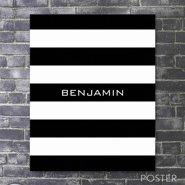 Black and White Striped Pattern Custom Name Poster (Custom Sporty Poster)