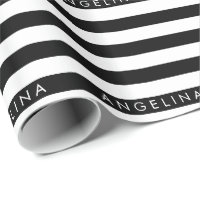 Black and White Striped Pattern Custom Name Wrapping Paper