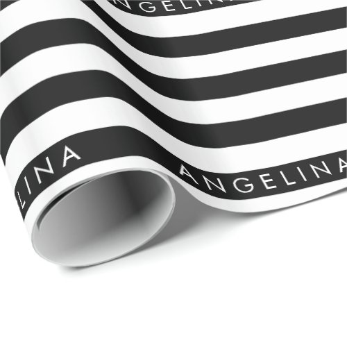 Black and White Striped Pattern Custom Name Wrapping Paper