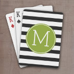 Black and White Striped Pattern Green Monogram Poker Cards<br><div class="desc">A simple design with an area for monograms. If you need to adjust the artwork or change the font,  you can click on the customize area. This will take you to the design tool where you can make many changes.</div>