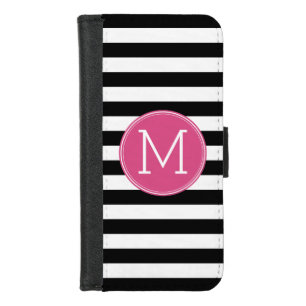 Black and White Striped Pattern Hot Pink Monogram iPhone 8/7 Wallet Case