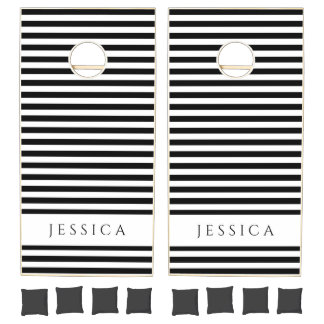 Black And White Striped Pattern Name Cornhole Set