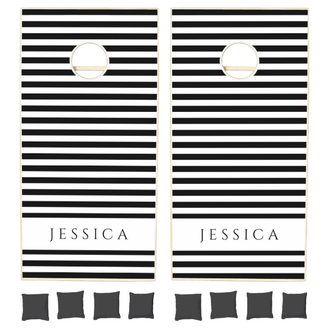 Black And White Striped Pattern Name Cornhole Set (Set)