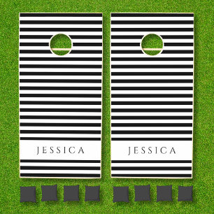 Black And White Striped Pattern Name Cornhole Set