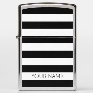 Black and White Striped Pattern Name Zippo Lighter
