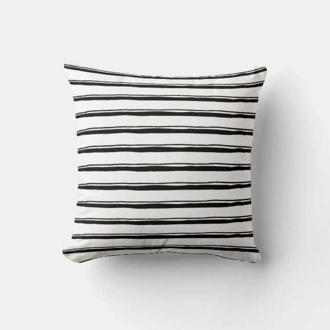 Black and White Striped pattern Throw Pillow (Front)
