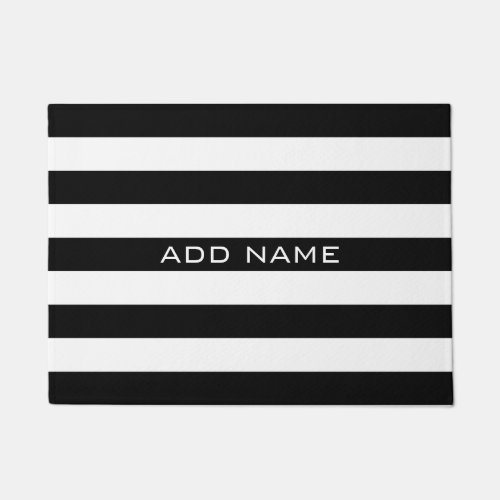 Black and White Striped Pattern with Name Doormat