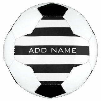 Black and White Striped Pattern with Name Soccer Ball