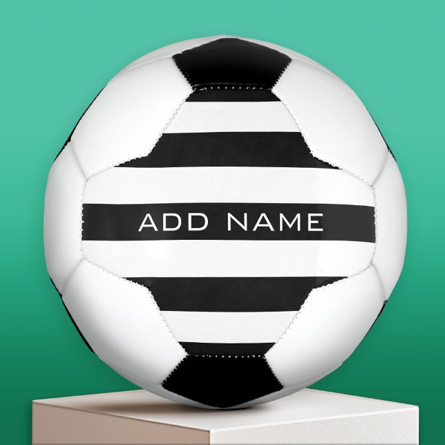 Black and White Striped Pattern with Name Soccer Ball (Custom Soccer Ball)