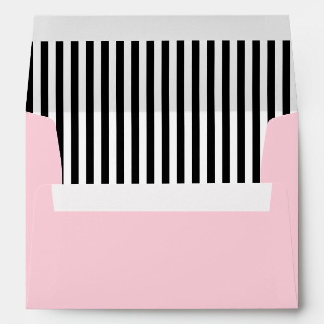 Black and White Striped Pattern with Pastel Pink Envelope (Back (Bottom))