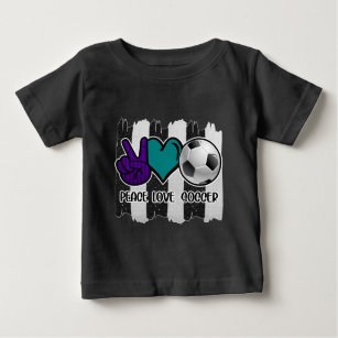 Black and White Striped Peace Love Soccer Baby T-Shirt