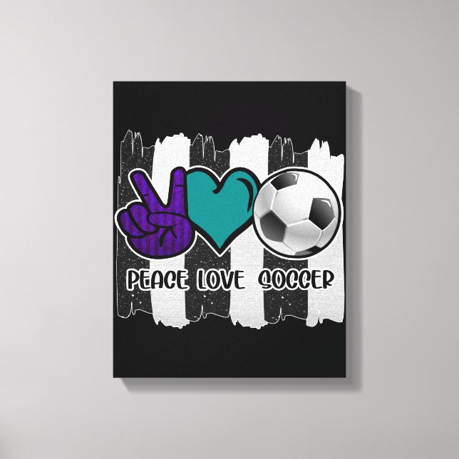 Black and White Striped Peace Love Soccer Canvas Print (Front)