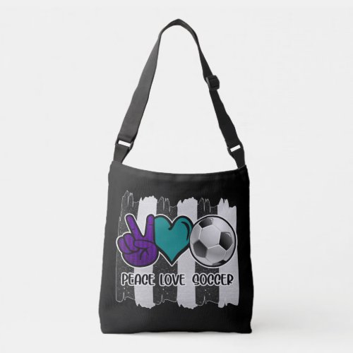 Black and White Striped Peace Love Soccer Crossbody Bag