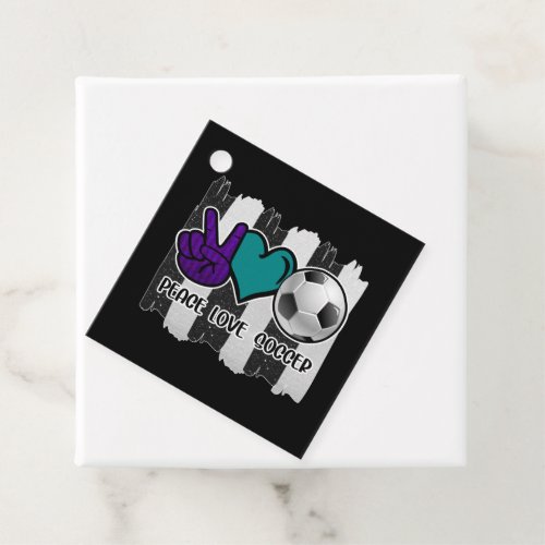 Black and White Striped Peace Love Soccer Favor Tags