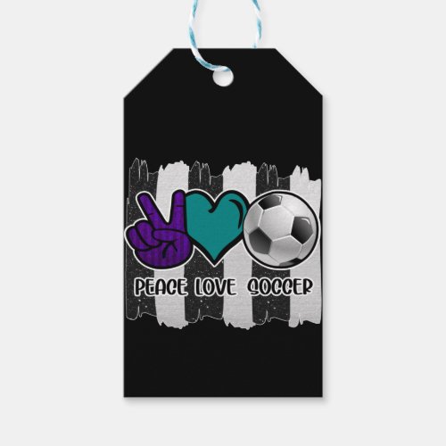 Black and White Striped Peace Love Soccer Gift Tags