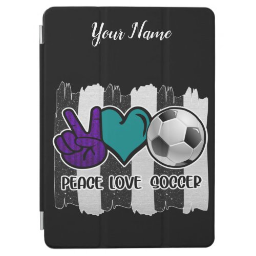 Black and White Striped Peace Love Soccer iPad Air Cover