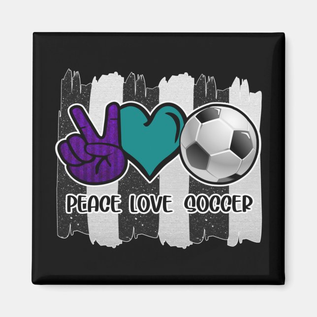 Black and White Striped Peace Love Soccer Magnet (Front)