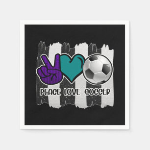 Black and White Striped Peace Love Soccer Napkins