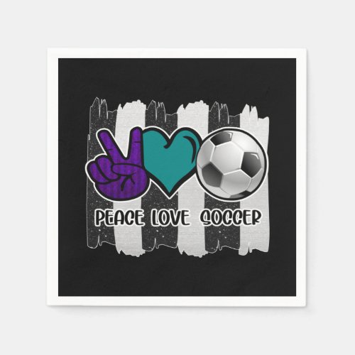 Black and White Striped Peace Love Soccer Napkins