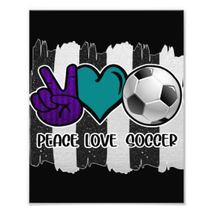 Black and White Striped Peace Love Soccer Photo Print