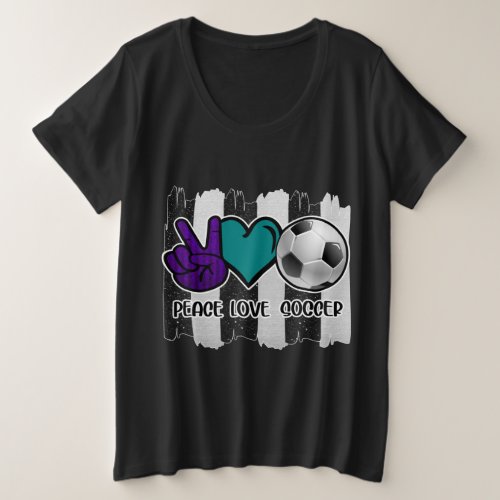 Black and White Striped Peace Love Soccer Plus Size T_Shirt