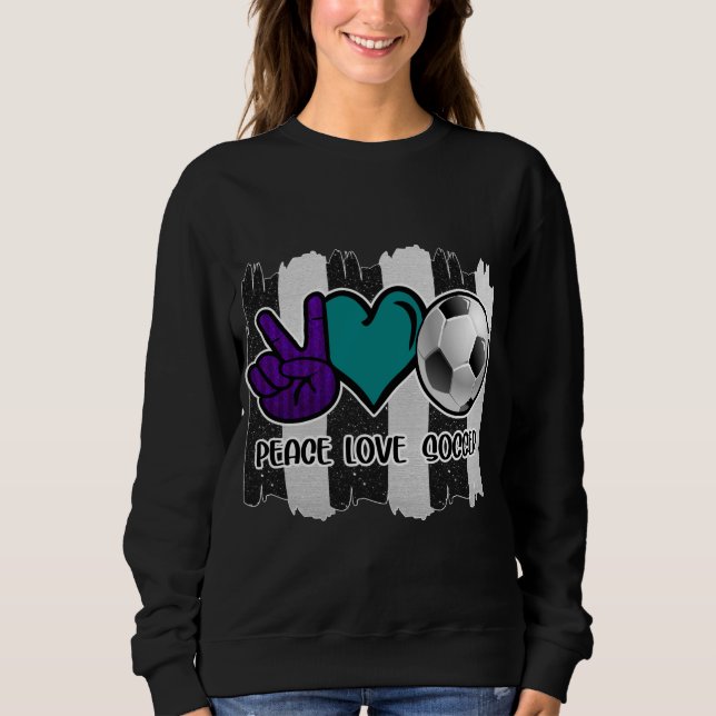 Black and White Striped Peace Love Soccer Sweatshirt (Front)