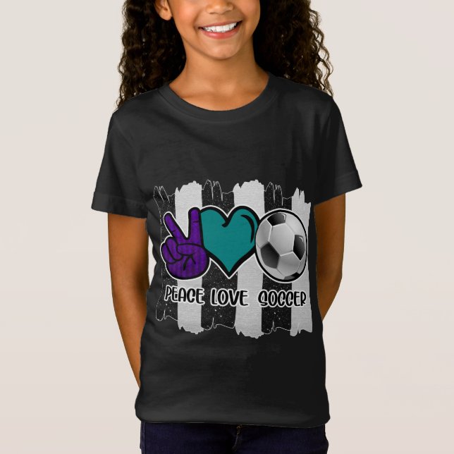 Black and White Striped Peace Love Soccer T-Shirt (Front)
