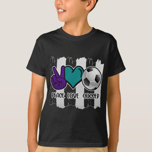 Black and White Striped Peace Love Soccer T_Shirt