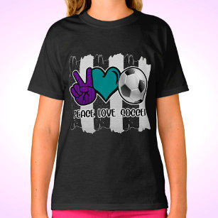 Black and White Striped Peace Love Soccer T-Shirt