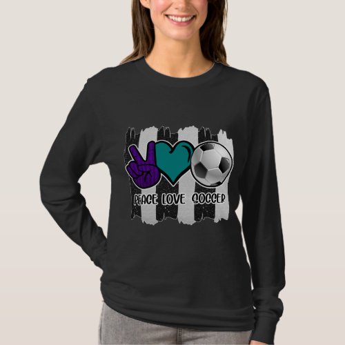 Black and White Striped Peace Love Soccer T_Shirt