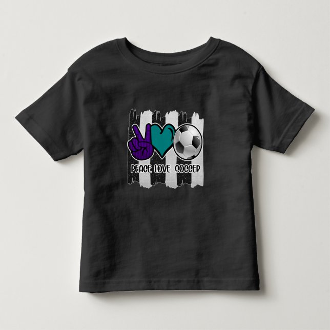 Black and White Striped Peace Love Soccer Toddler T-shirt (Front)