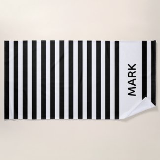 Black And White Striped Personalized Beach Towel