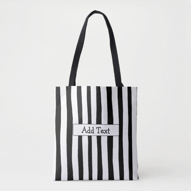 Black and White Striped Personalized Tote Bag (Front)