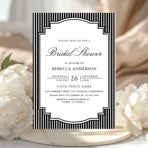 Black and White Striped Photo Bridal Shower Invitation