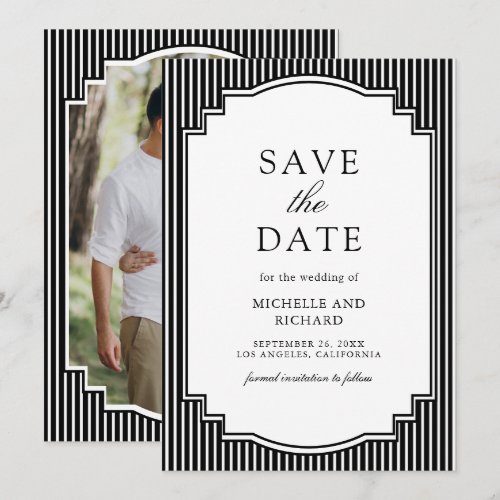 Black and White Striped Photo Wedding Save The Date