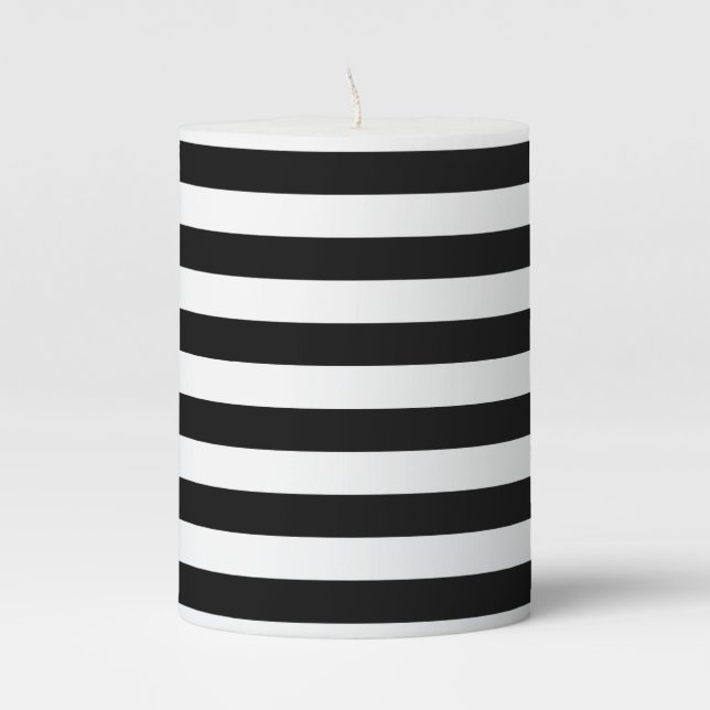 Black and White Striped Pillar Candle (Front)