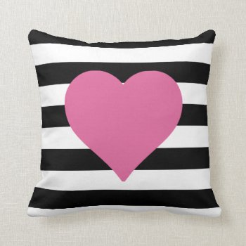 Black And White Striped Pink Heart Throw Pillow by BellaMommyDesigns at Zazzle