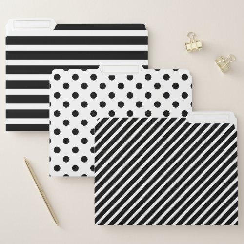 Black and White Striped Polka Dot File Folder