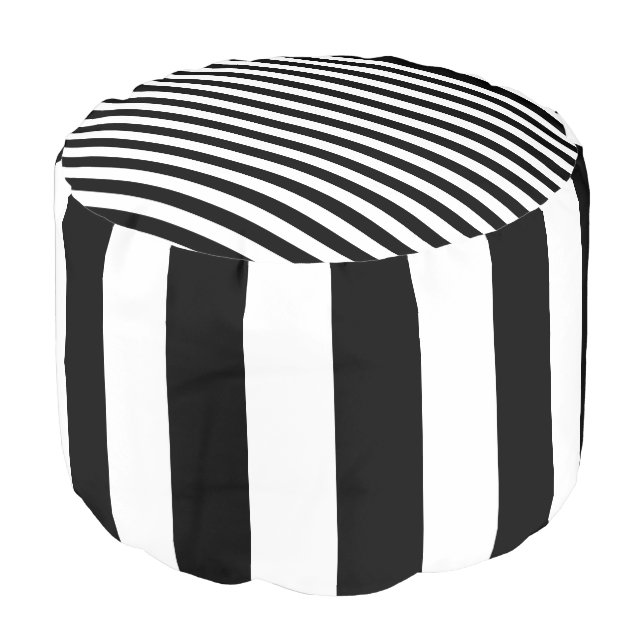 Black and White Striped Pouf (Angled Front)