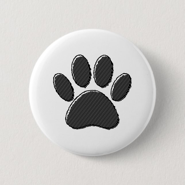 Black and White Striped Puppy Paw Print Button (Front)