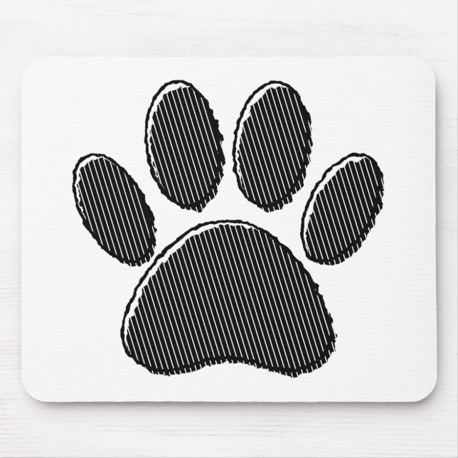 Black and White Striped Puppy Paw Print Mouse Pad (Front)