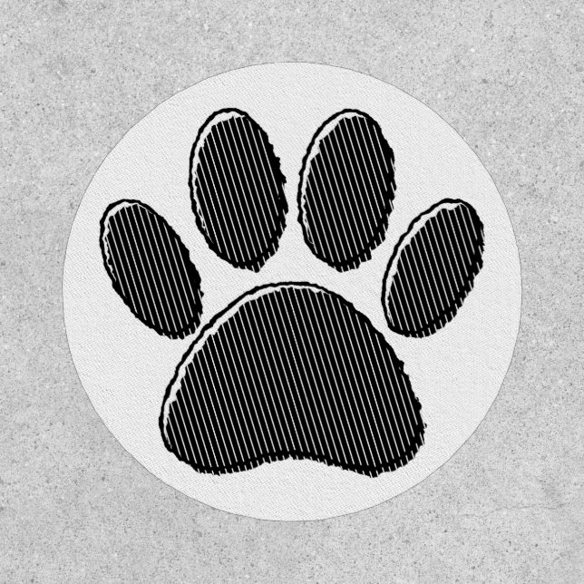 Black and White Striped Puppy Paw Print Patch (Front)