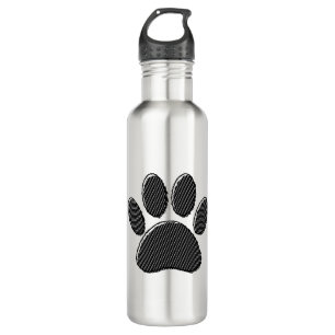 Black and White Striped Puppy Paw Print Stainless Steel Water Bottle