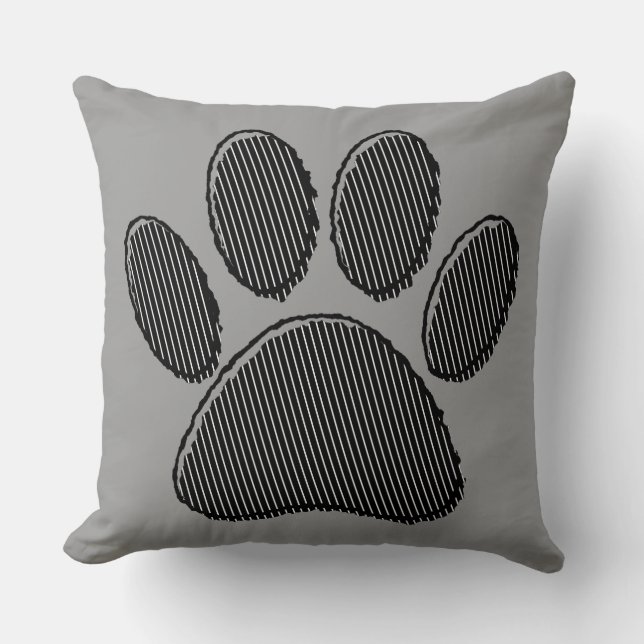Black and White Striped Puppy Paw Print  Throw Pil Pillow (Front)