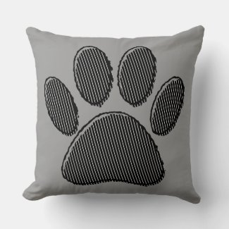Black and White Striped Puppy Paw Print  Throw Pil Throw Pillow