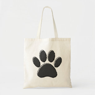 Black and White Striped Puppy Paw Print Tote Bag