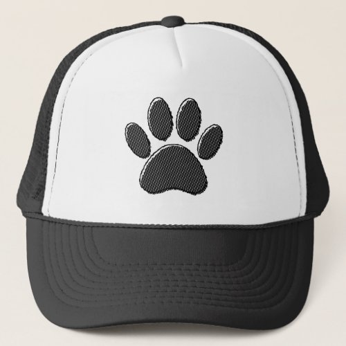 Black and White Striped Puppy Paw Print Trucker Hat