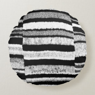 black and white striped shabby chic knitted round pillow
